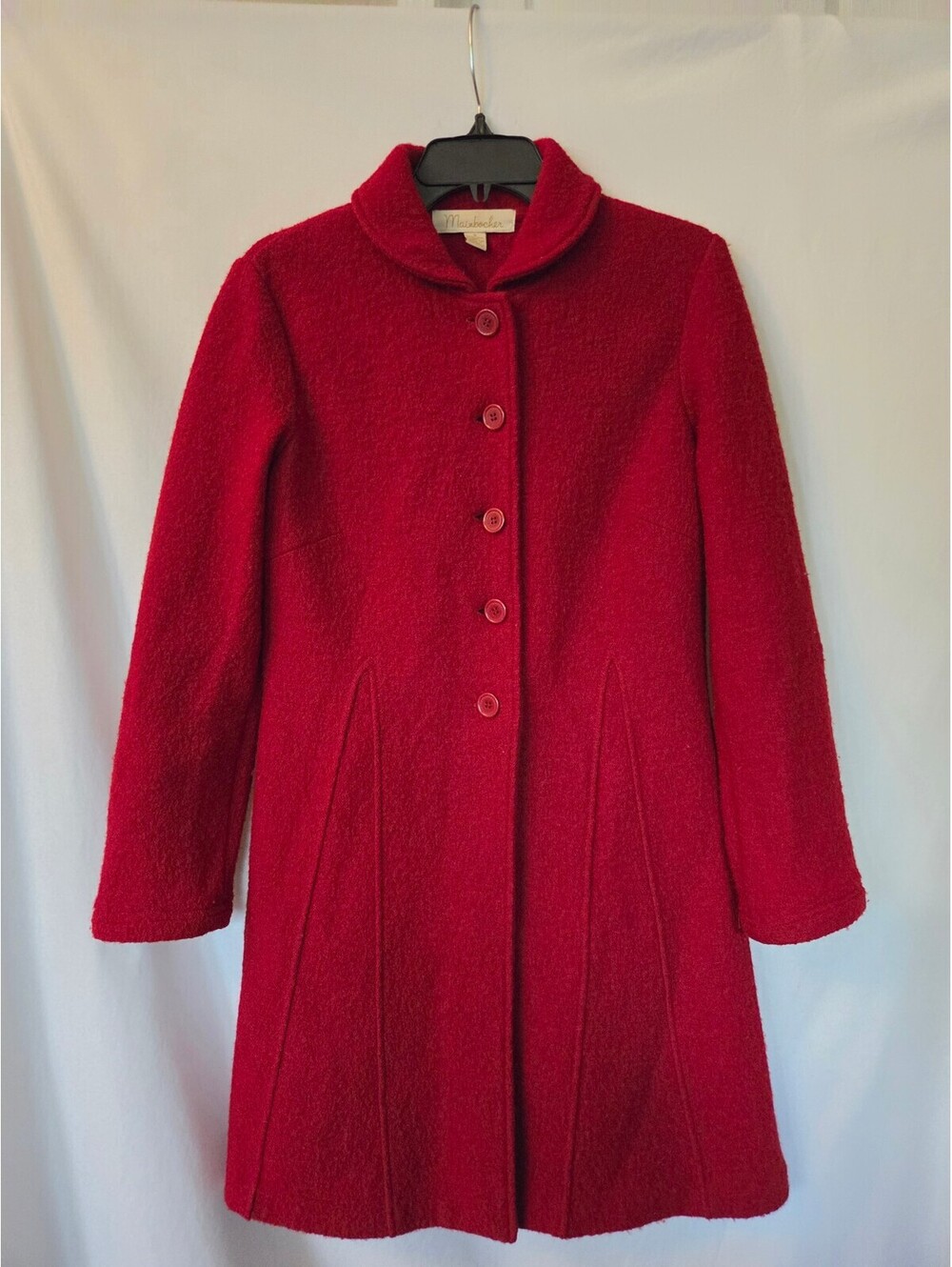 Mainbocher 100% Wool Red Long Coat Women S Fit Flare Missing Fur Collar